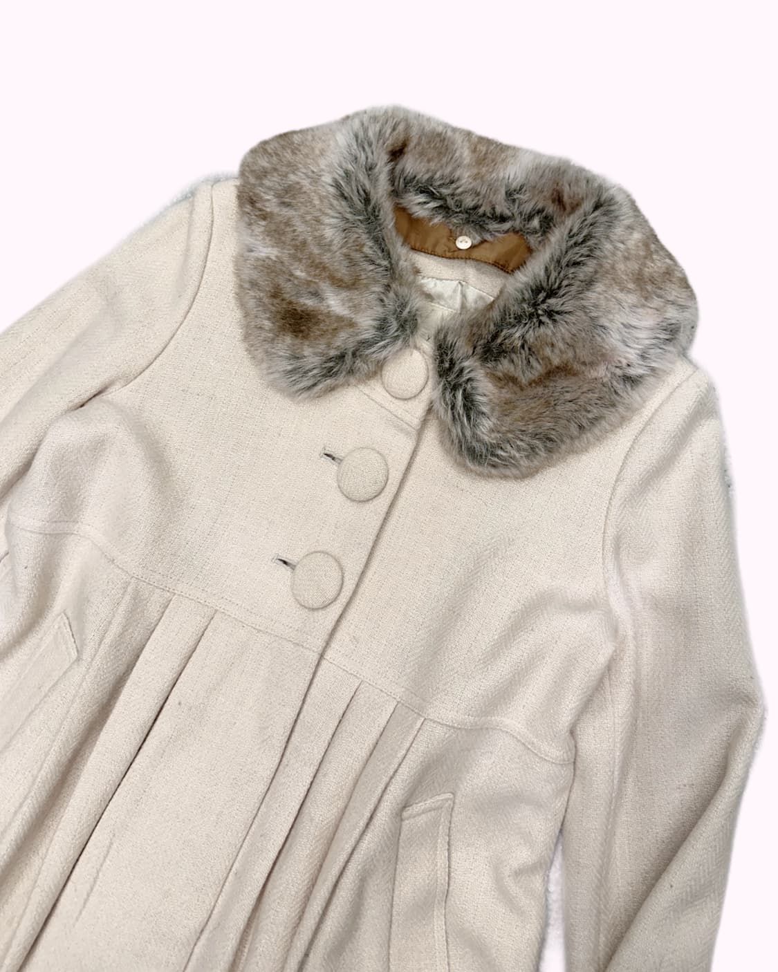 fur collar wool pleats coat 상품이미지2