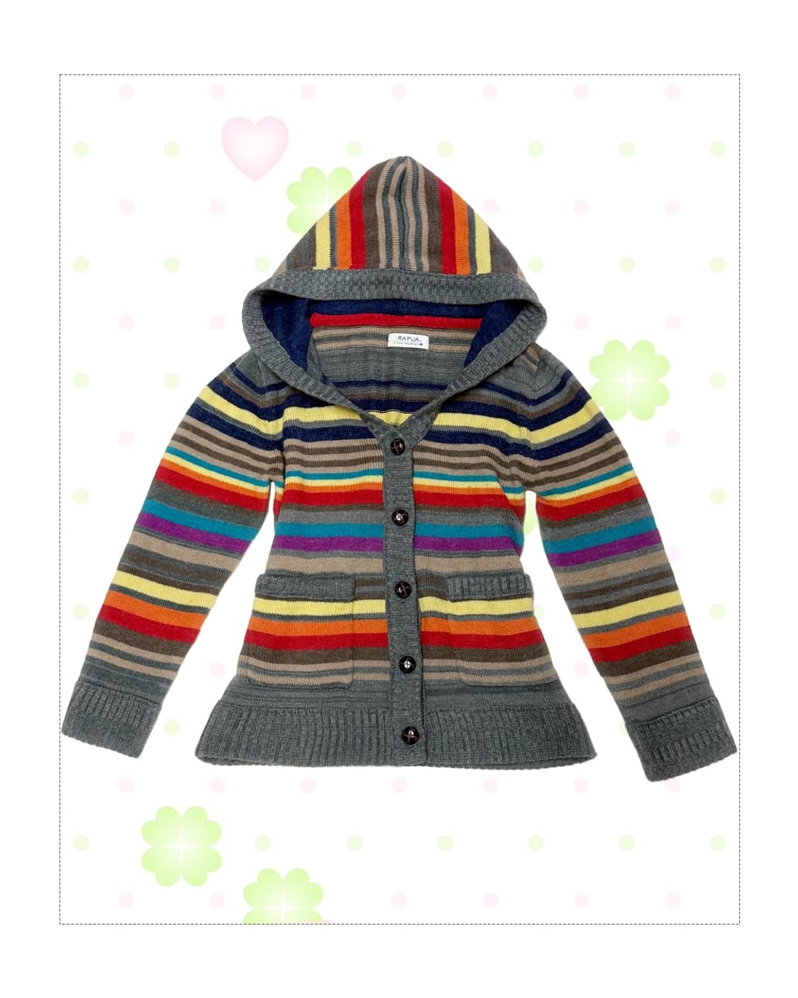 하구미 무지개 메론빵 후드 니트 가디건 상품이미지1