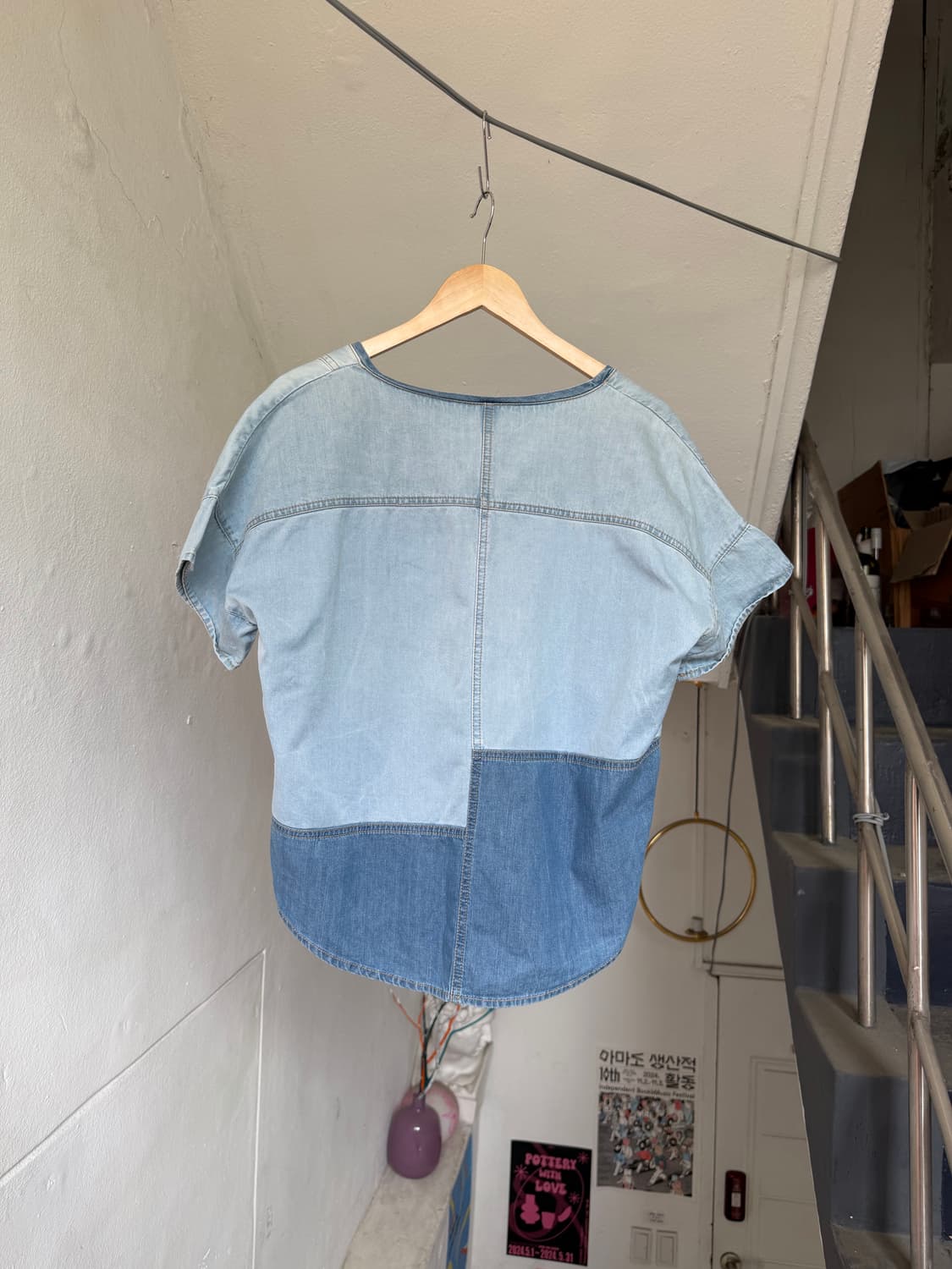 데님 패치워크 크롭 티셔츠 상품이미지5