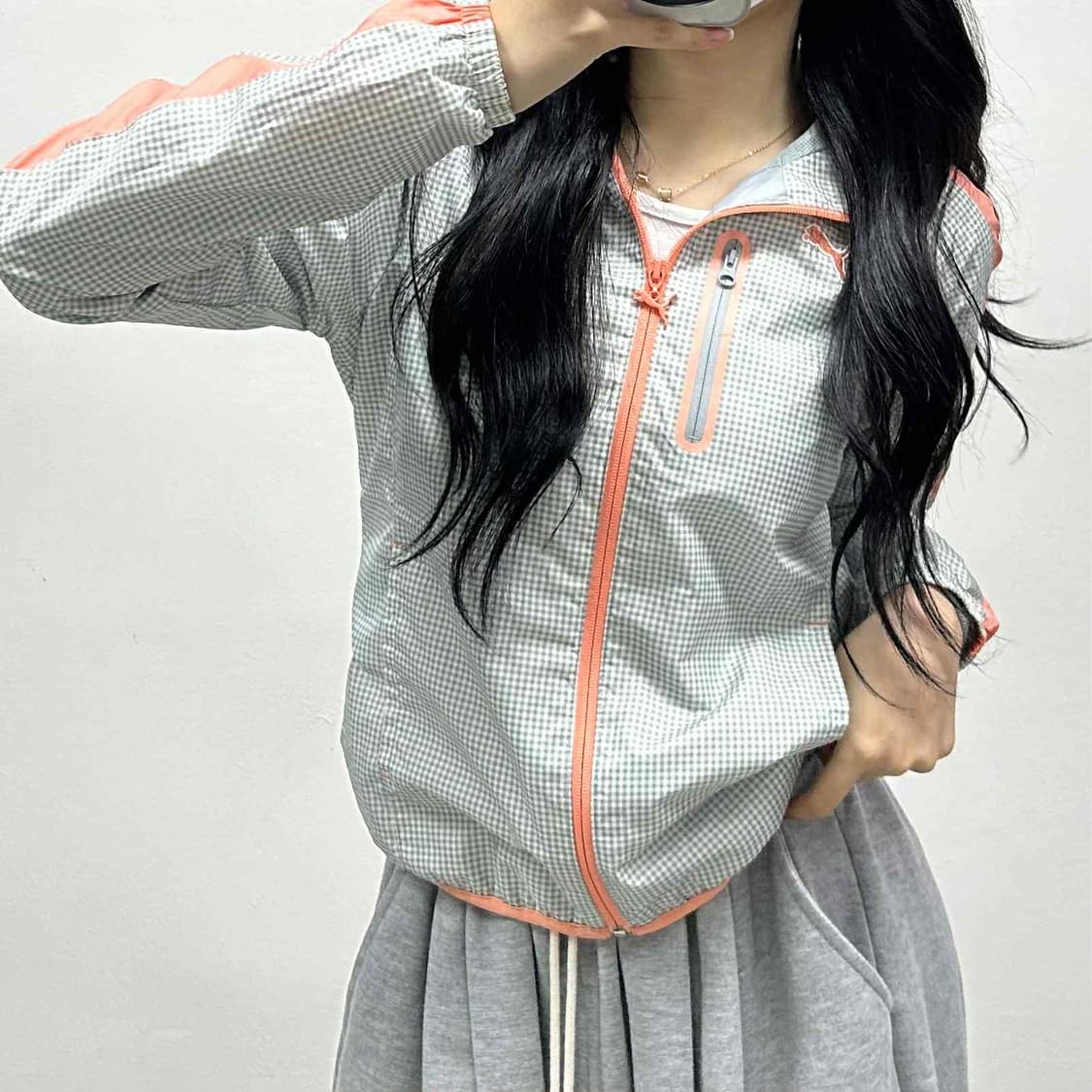 퓨마 체크패널 y2k 걸즈 윈드브레이커 후드집업 희귀져지(S) 상품이미지1