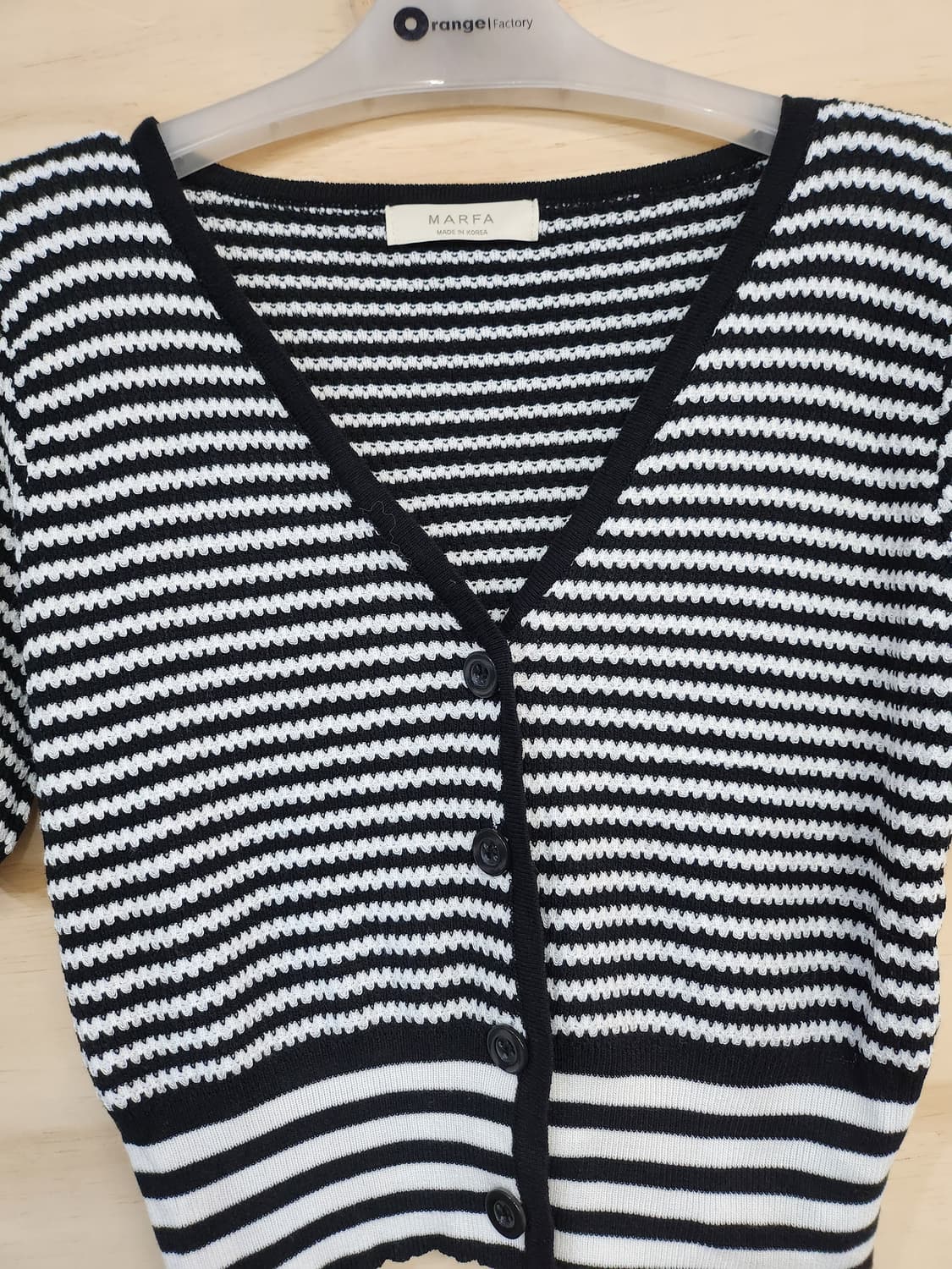 376) MARFA 반팔 스트라이프 크롭 가디건 상품이미지3