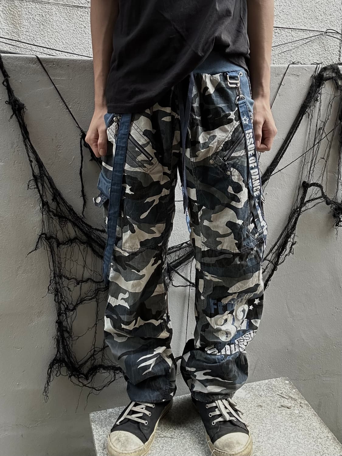 *rare* 00s VTG 키치 펑크 서스펜더 밀리터리 카고팬츠 상품이미지1