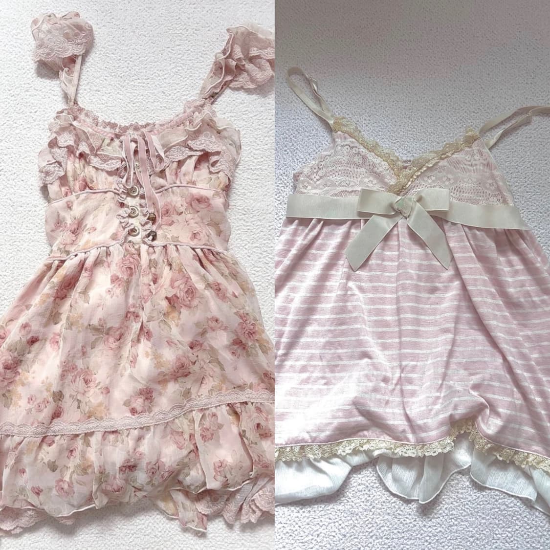 리즈리사 고전 플로랄 원피스 슈가돌 스트라이프 나시 히메갸루 라떼갸루 상품이미지1