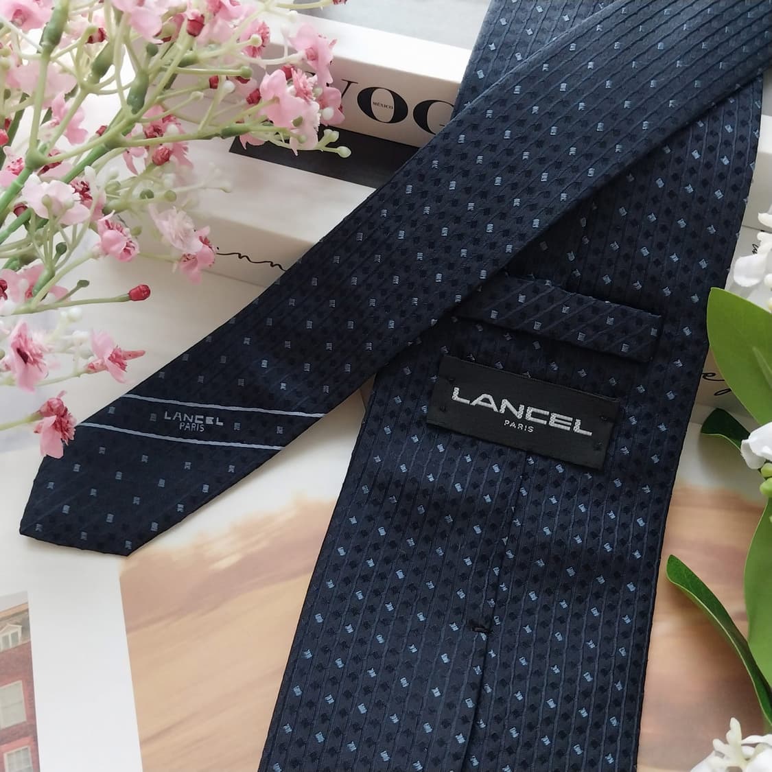 란셀 실크 네이비 마이크로 패턴 넥타이 9.4cm A+등급 K1677 상품이미지8