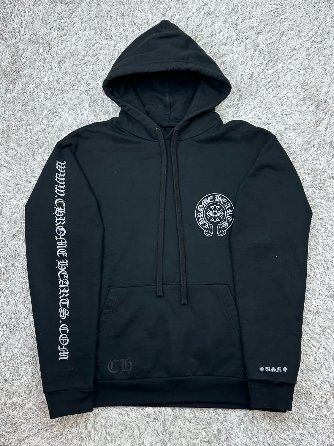 [M] 정품 크롬하츠 실버 글리터 홀스슈 후드 블랙 상품이미지2