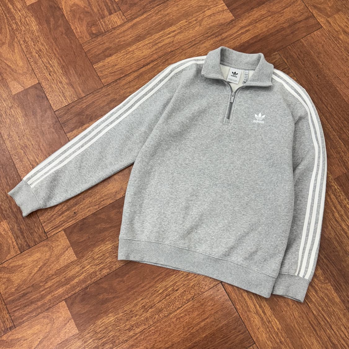 M(100) 아디다스 반집업 그레이 맨투맨 기모 티셔츠  상품이미지2
