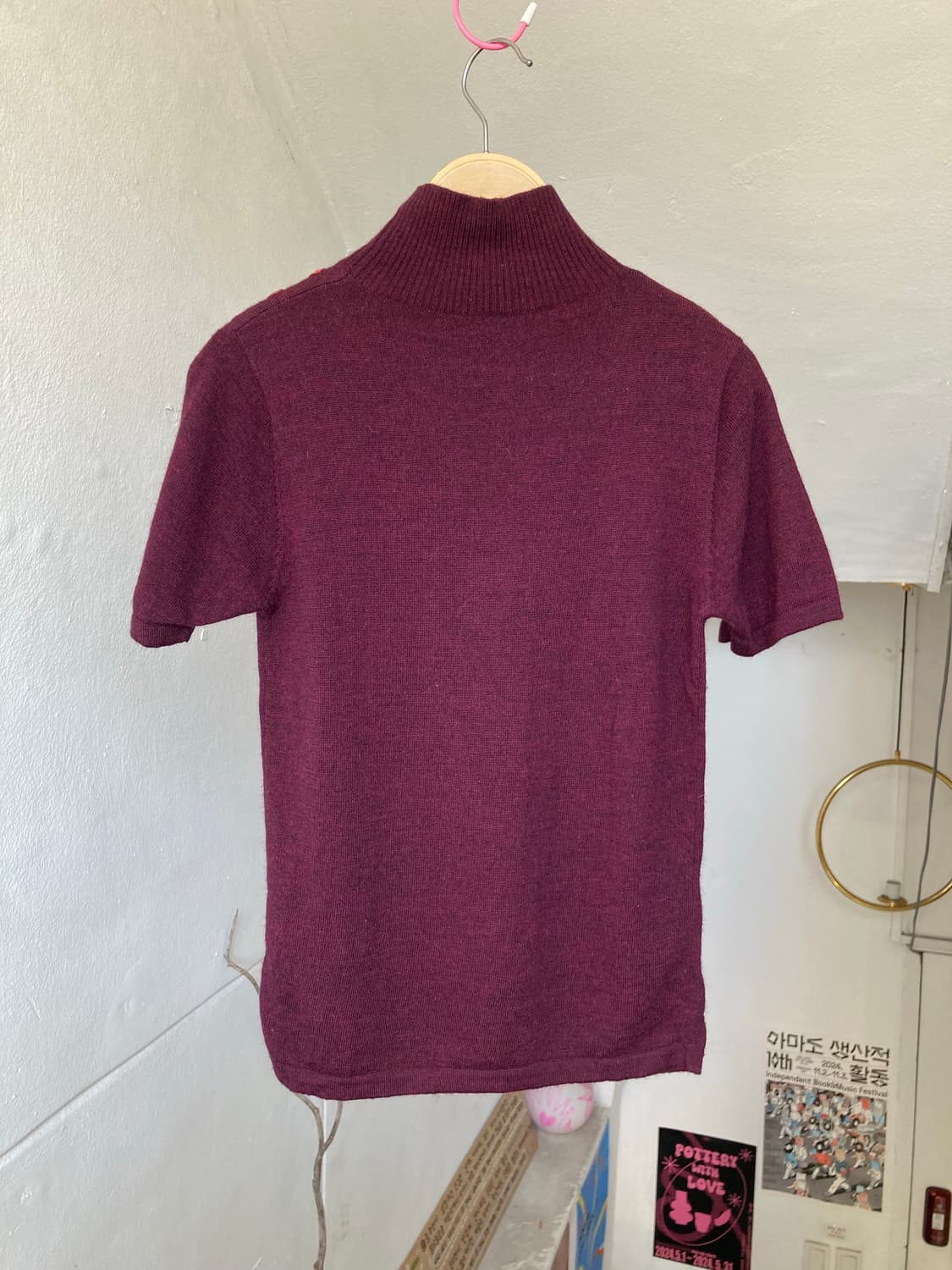 울 버건디 디테일 반팔 니트탑 상품이미지5