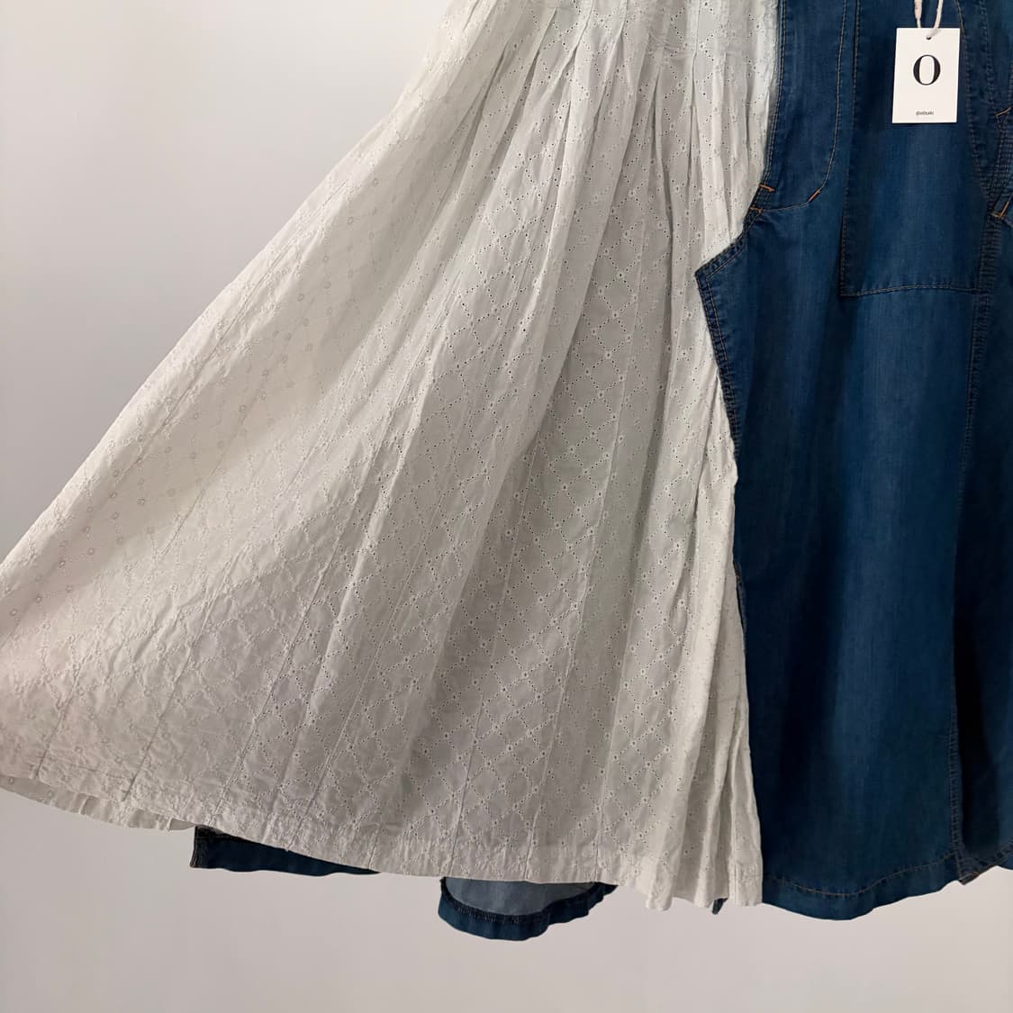 Punching Lace Denim Docking Skirt 상품이미지5