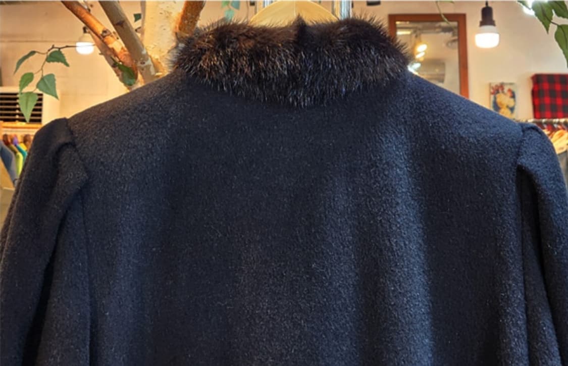 일본 도톰한 친칠라 울 블렌드 리얼 밍크 퍼 블랙 롱 빈티지 코트 상품이미지8