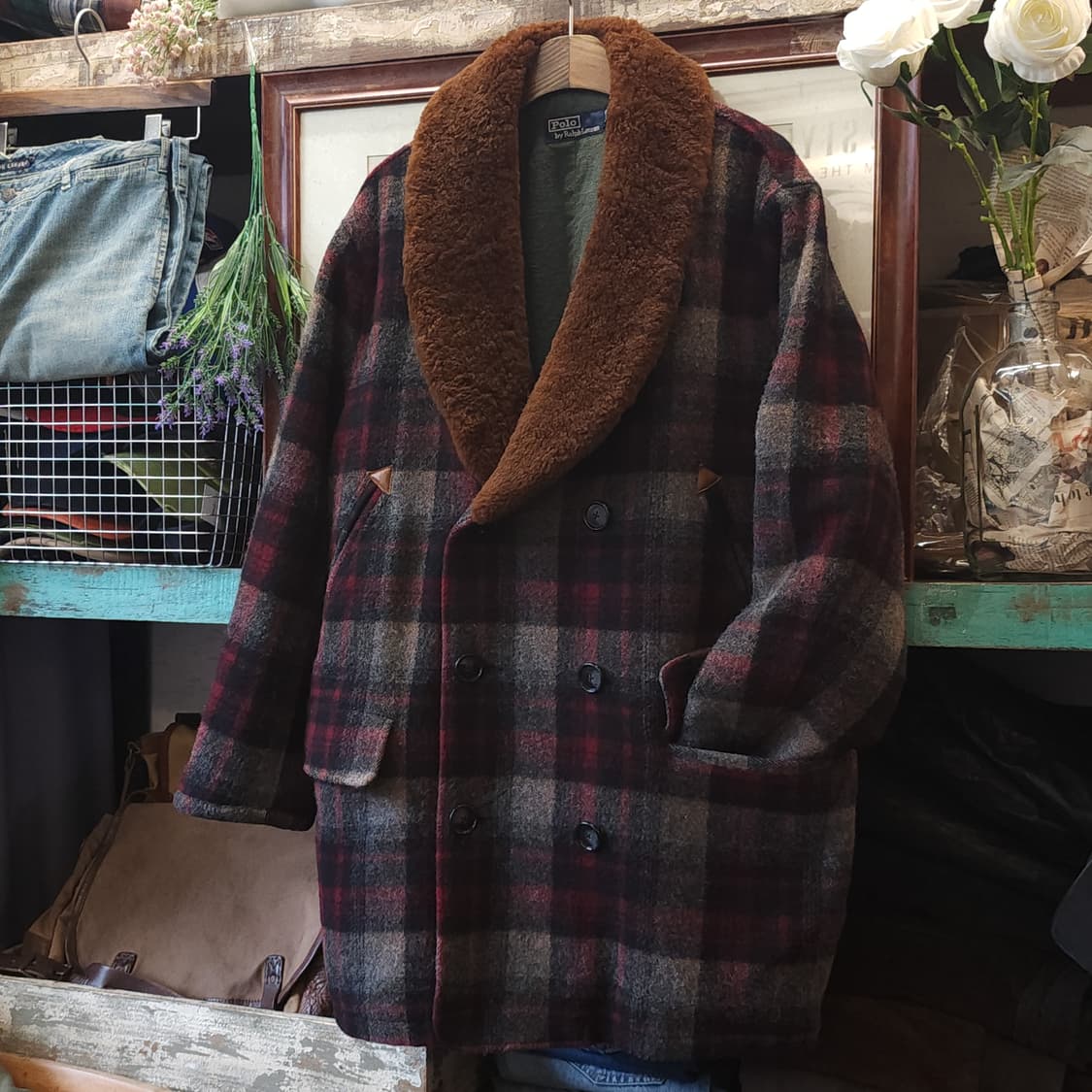 90s 폴로 랄프로렌 양털카라 헤비울 랜치코트 매키노 코트 지프코트 L 상품이미지1