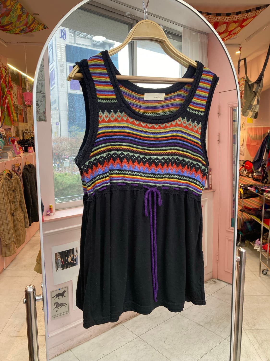 빈티지 패턴 레이어드 니트 슬리브리스 상품이미지1