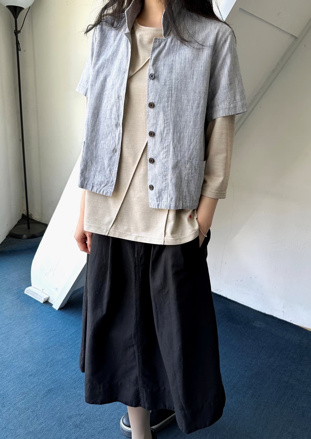 Hige gauge panel design 3/4 sleeve top 상품이미지8