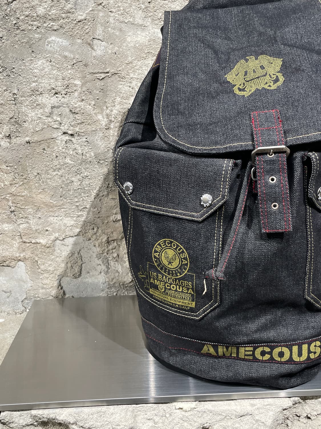 아메코 usa 흑청 밀리터리 스트링 데님 백팩 상품이미지3