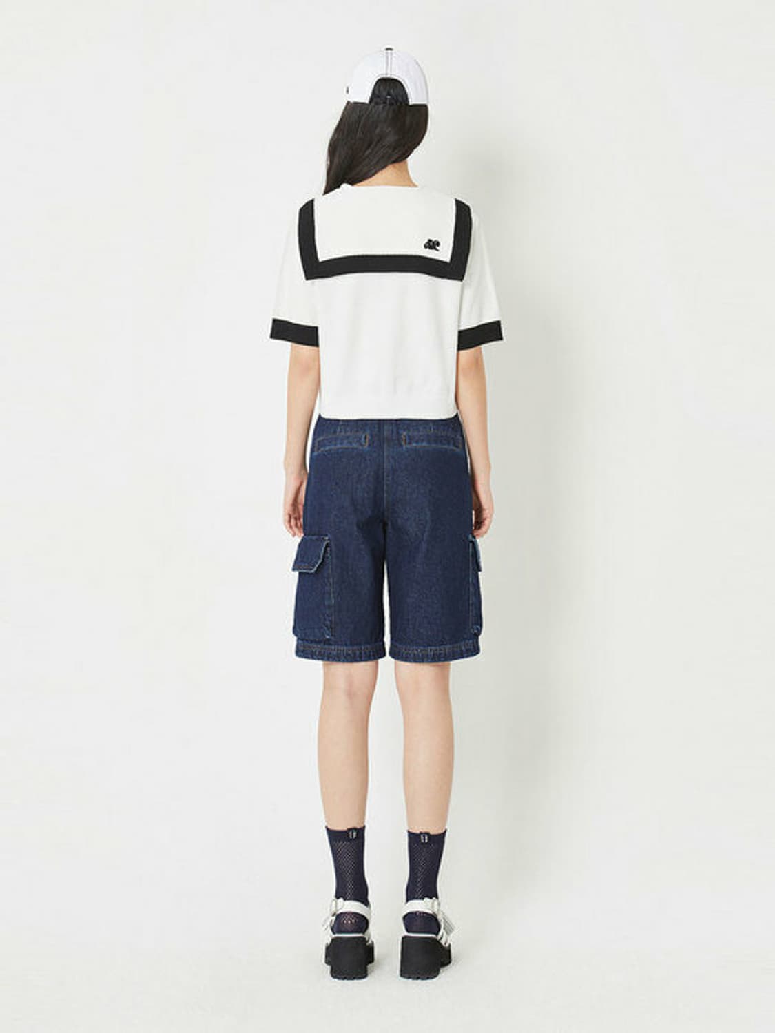 급처상태좋음!럭키슈에뜨 세일러카라 니트 반팔 가디건 프리사이즈 상품이미지3