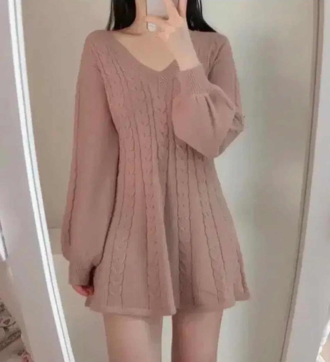 포근 브이넥 니트 원피스  상품이미지1