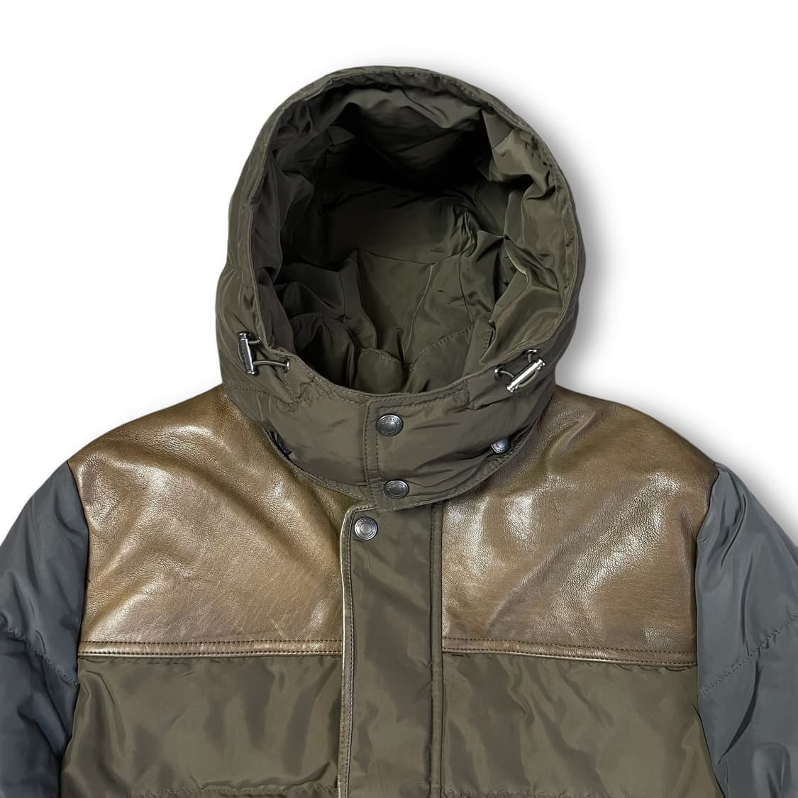 COACH 브라운 레더포인트 덕다운 후드 패딩 점퍼 S 상품이미지3