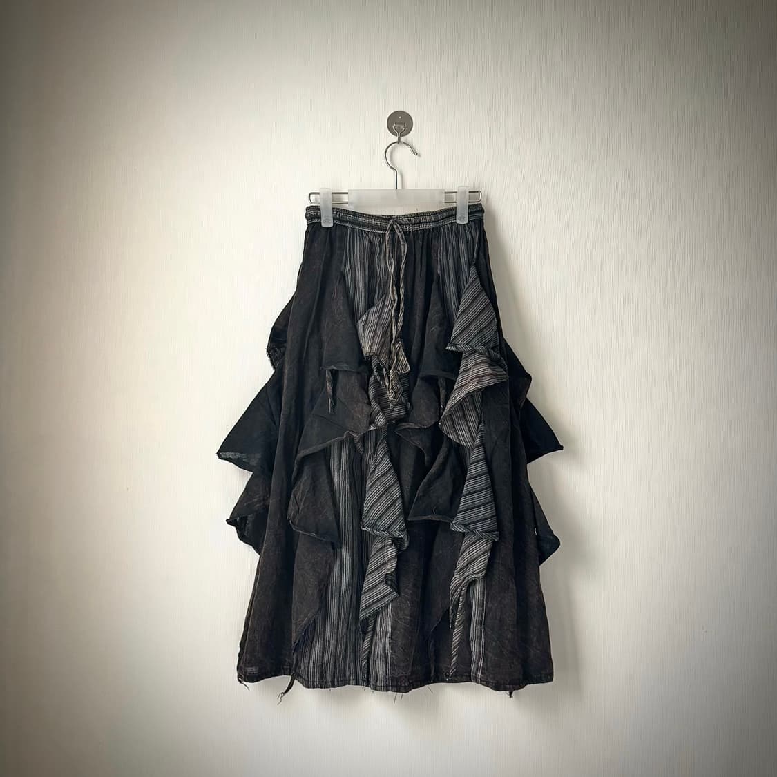 아카이브 그런지 니혼진 펑크 히피 갸루 언발 레이어드 셔링 롱스커트 치마 상품이미지1