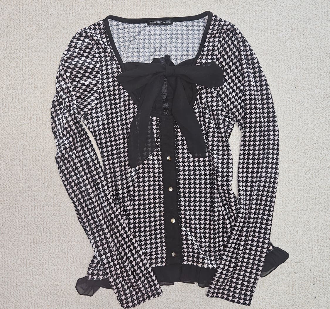 HEALTHY KAREN 리본 벨벳 블라우스 / 고딕 긱시크 로걀 갸루 상품이미지1