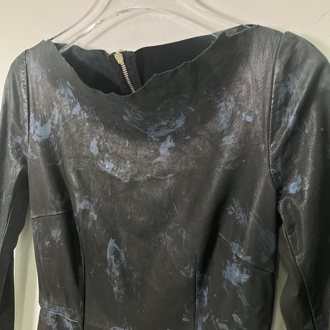 발망 블랙 패턴 지퍼 가죽 드레스 38 상품이미지4