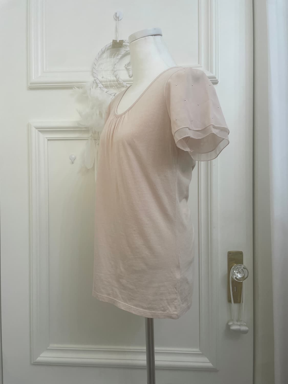 sheer pink sleeve cubic point top 상품이미지2