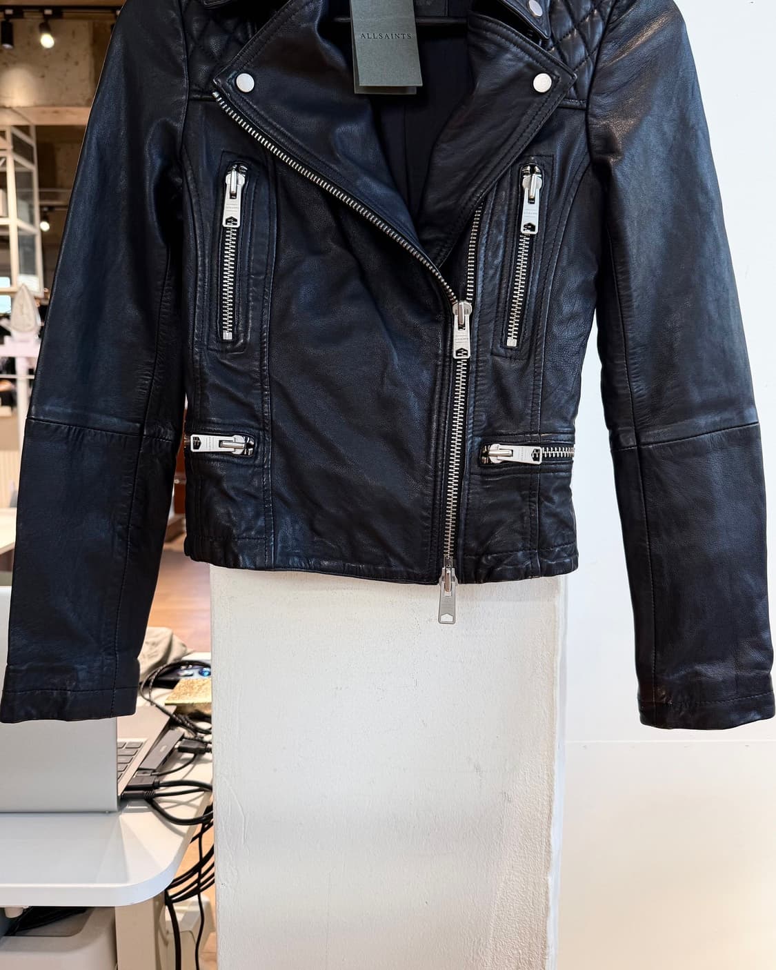 올세인츠 블랙 캐치 바이커 레더 자켓  상품이미지6