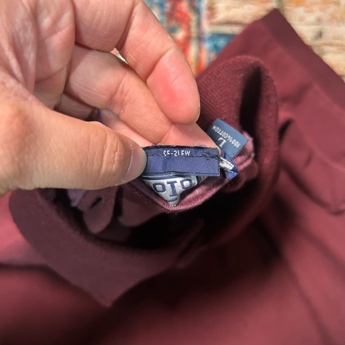 [L] 90s 폴로 랄프로렌 미국생산 포니로고 버건디 카라 반팔 상품이미지4