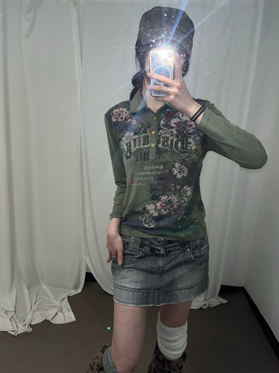 00‘s 카키 페어리 프린팅 카라 롱슬리브 상품이미지2