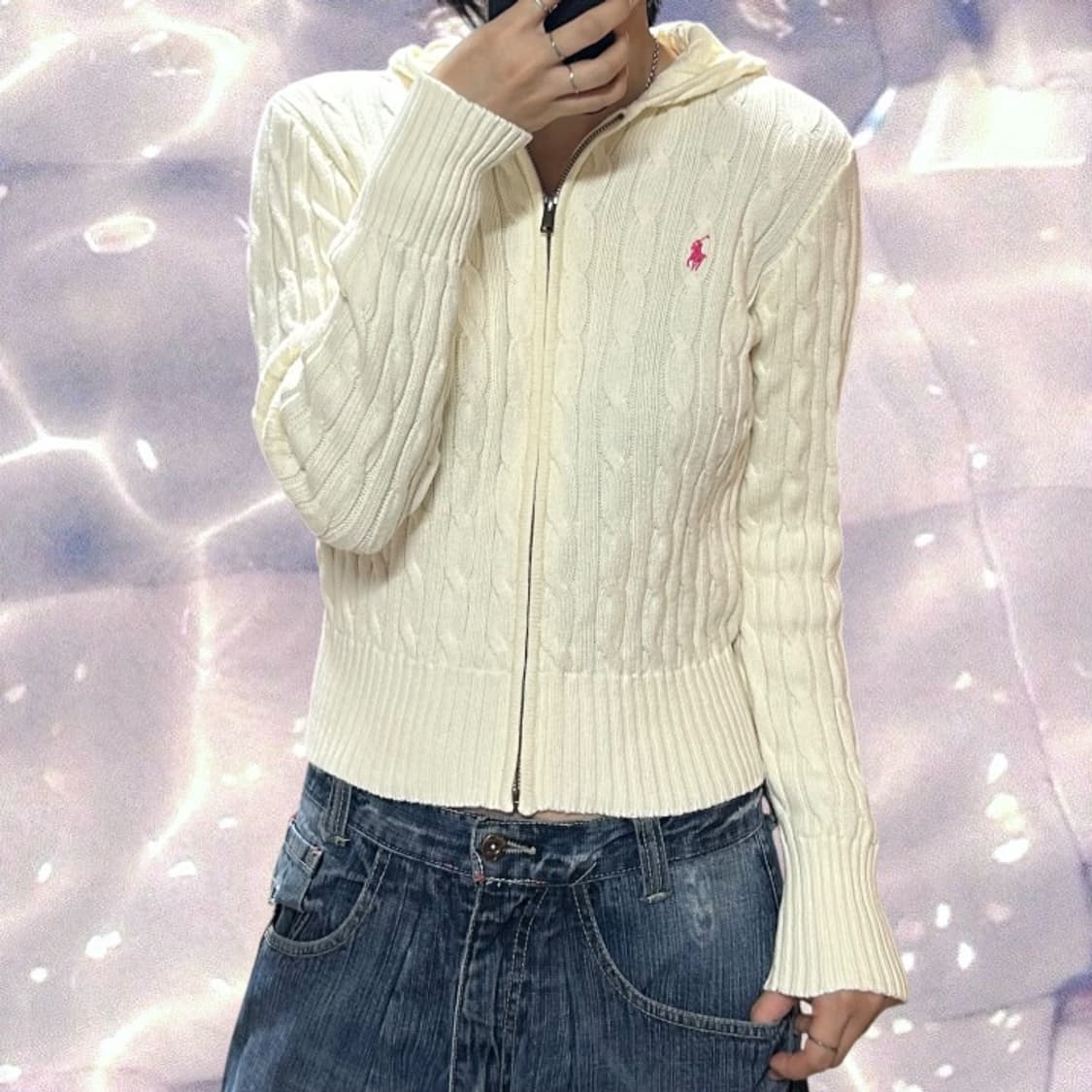 폴로 랄프로렌 꽈배기 니트 후드집업 아이보리 화이트 크림 상품이미지1