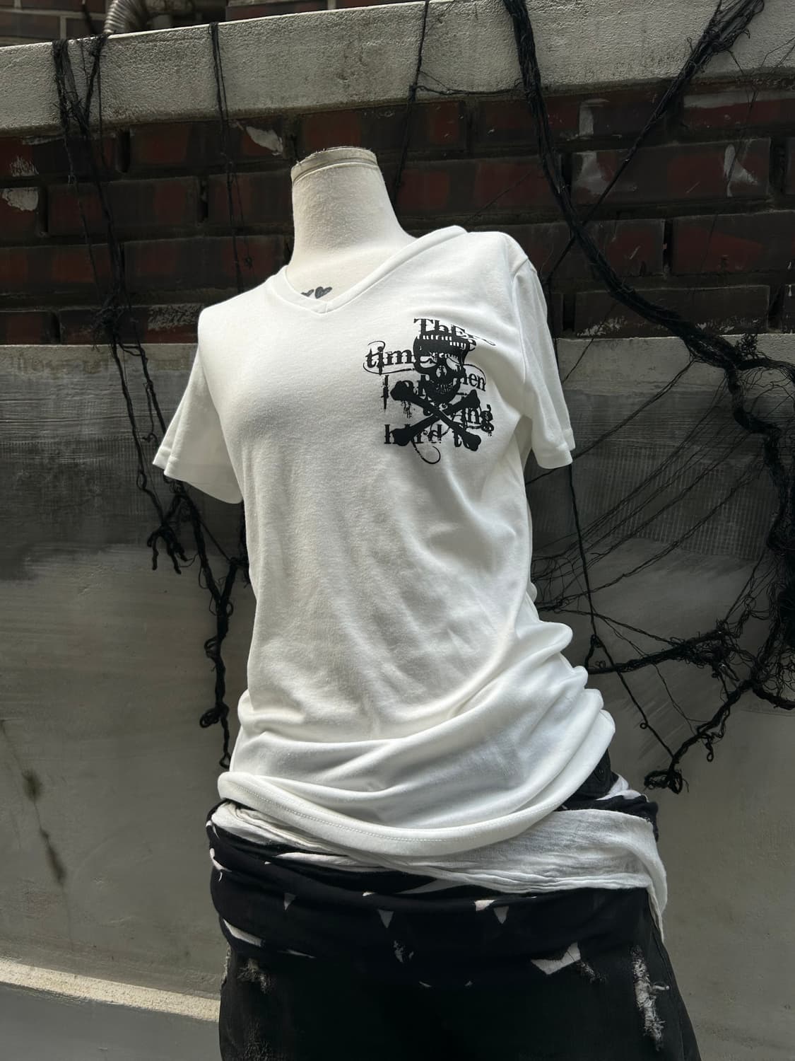 *rare design* 00s JPN 스컬&윙 글리터 프린팅 펑크 반팔 상품이미지2