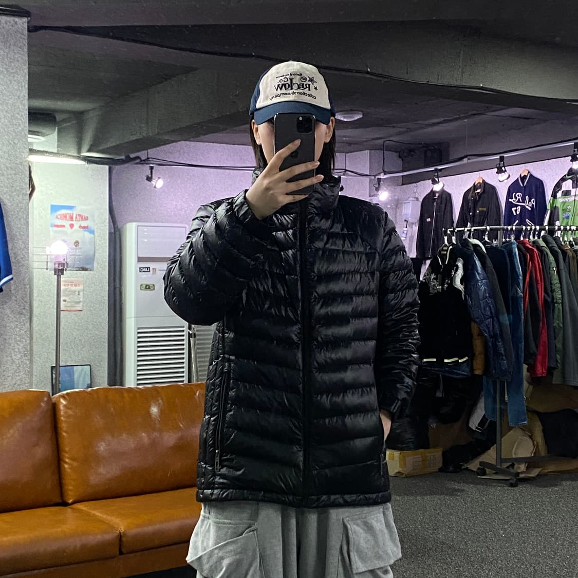 00s 빈티지 블랙 글로시 경량 패딩 B3017 상품이미지1