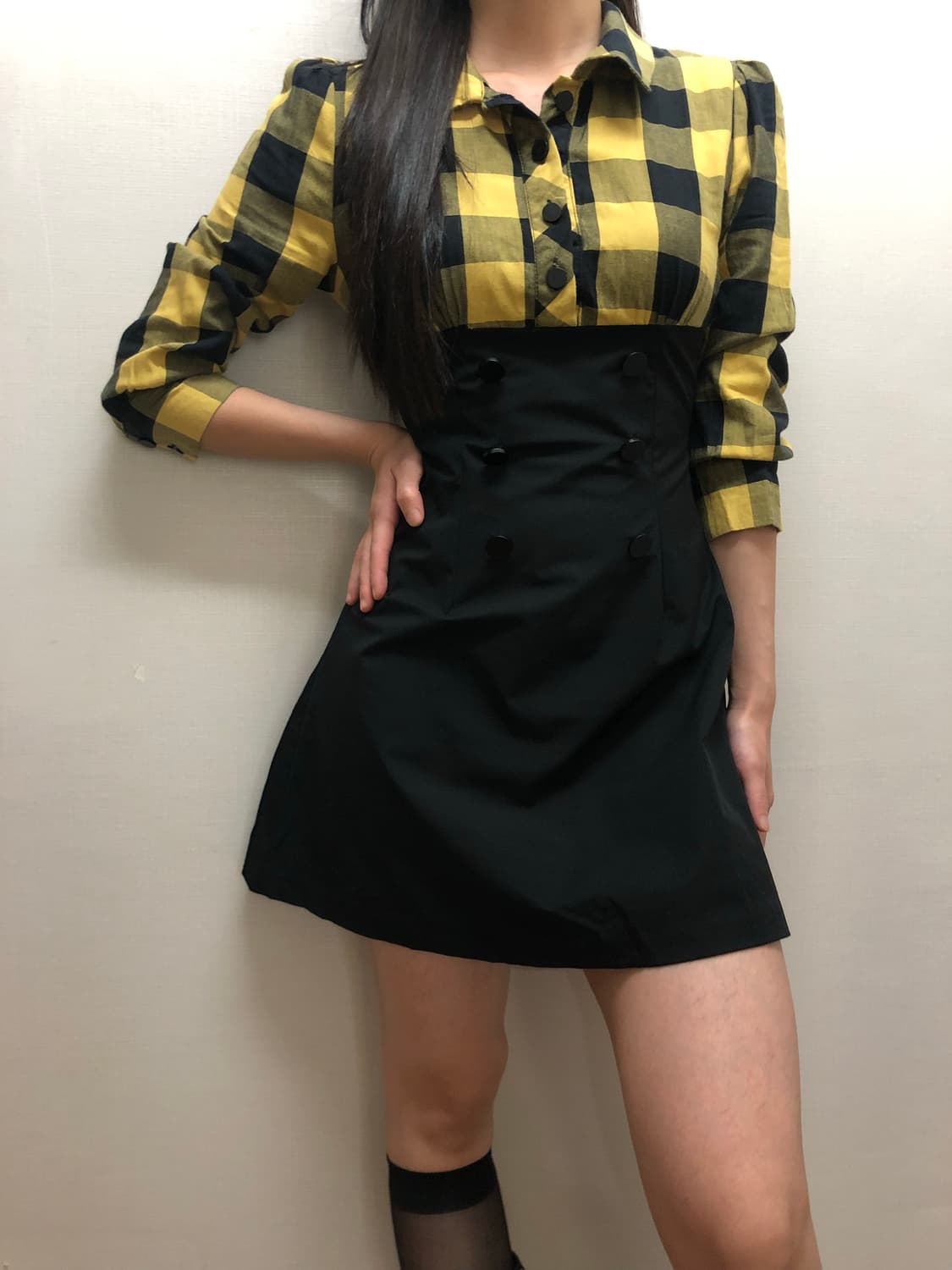 빈티지 펑크 옐로우 체크 원피스 상품이미지6