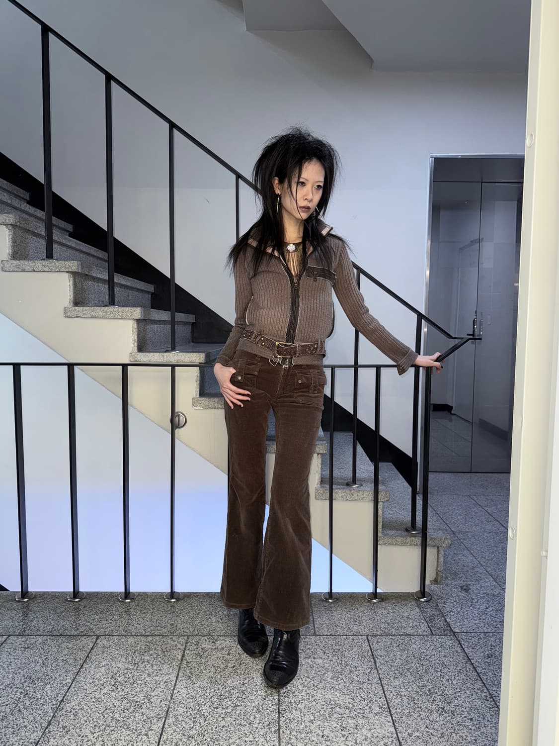 camo trim rib knit zipup jacke 상품이미지6