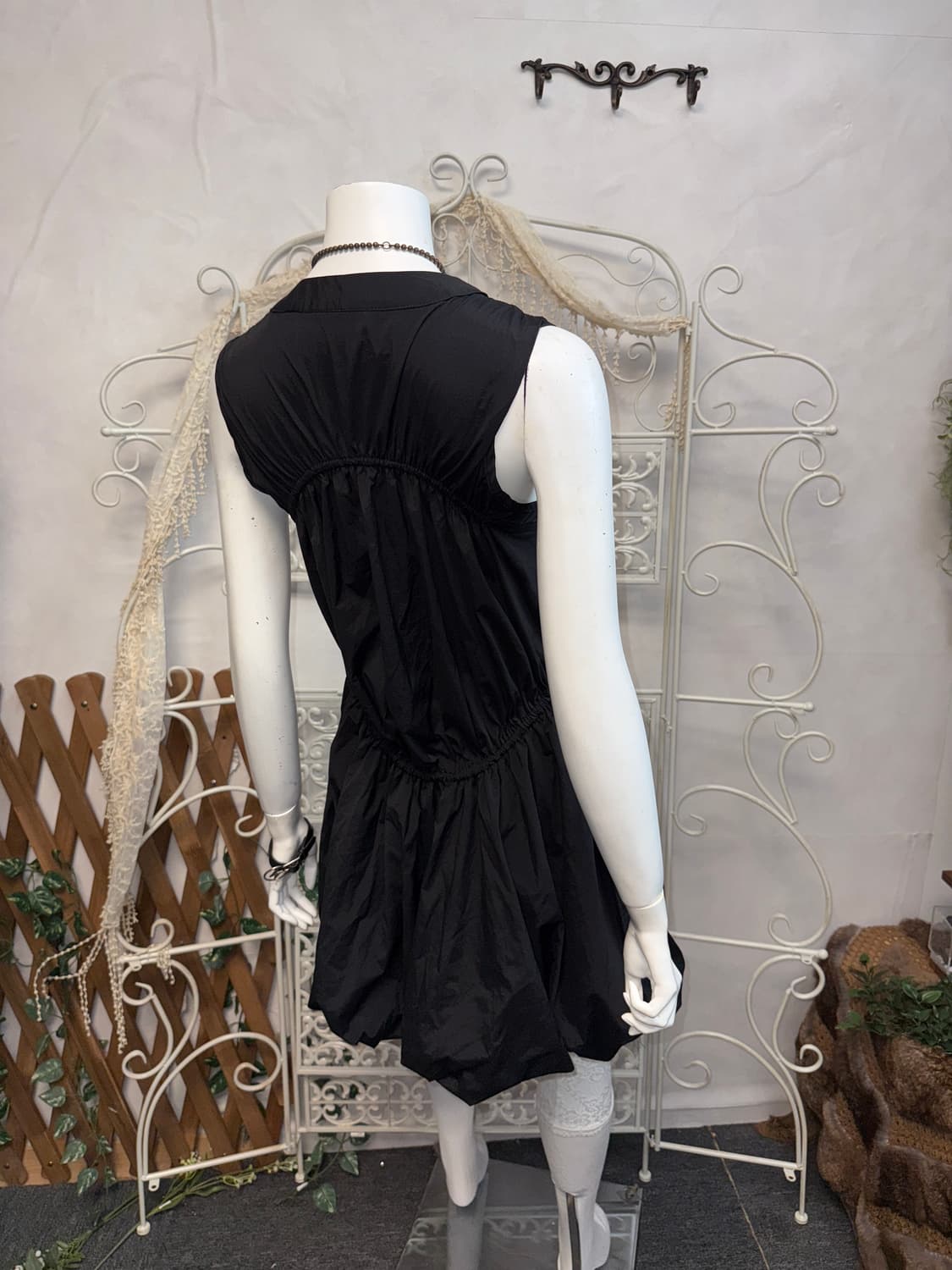 Black shirring detail balloon ops 상품이미지3