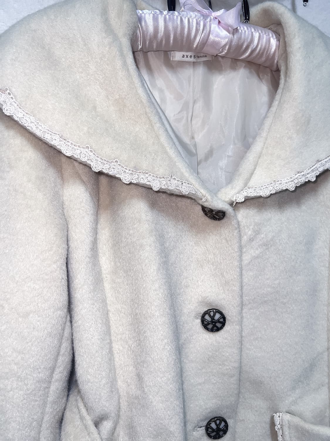 엑시즈팜 라떼갸루 로맨틱 로걀 베이지 레이스 리본 벨트 코트 자켓 핀터 상품이미지10