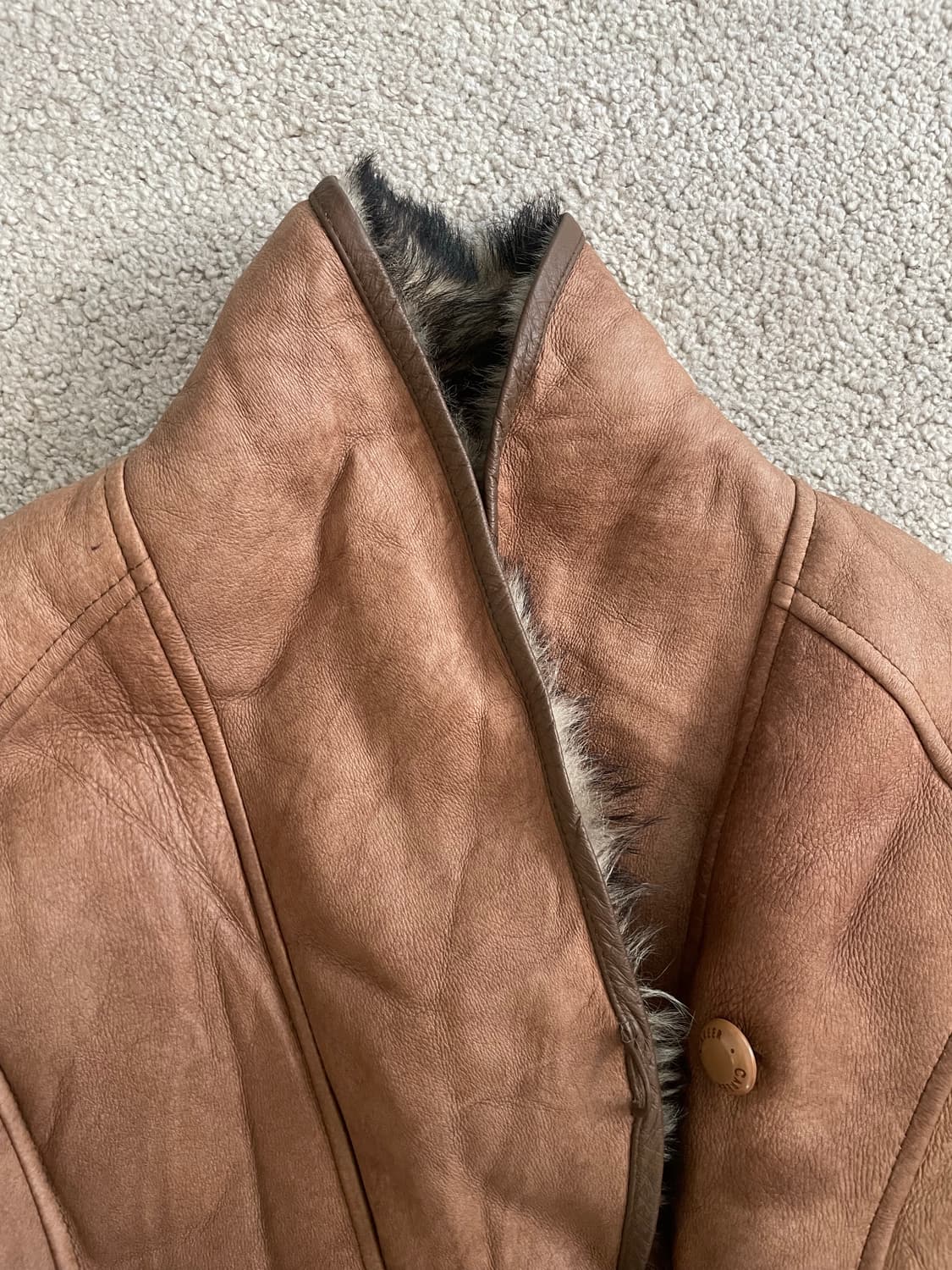 vintage 90s shawl collar crop leather jk 상품이미지2