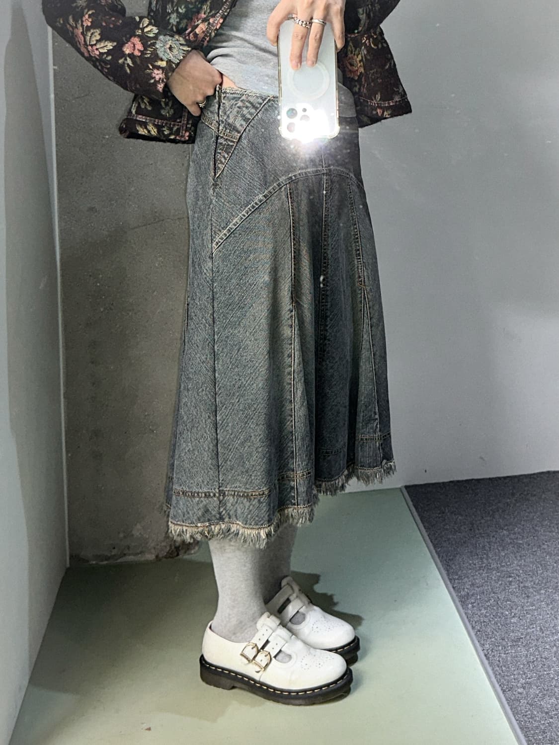 vintage washed denim midi skirt 상품이미지6
