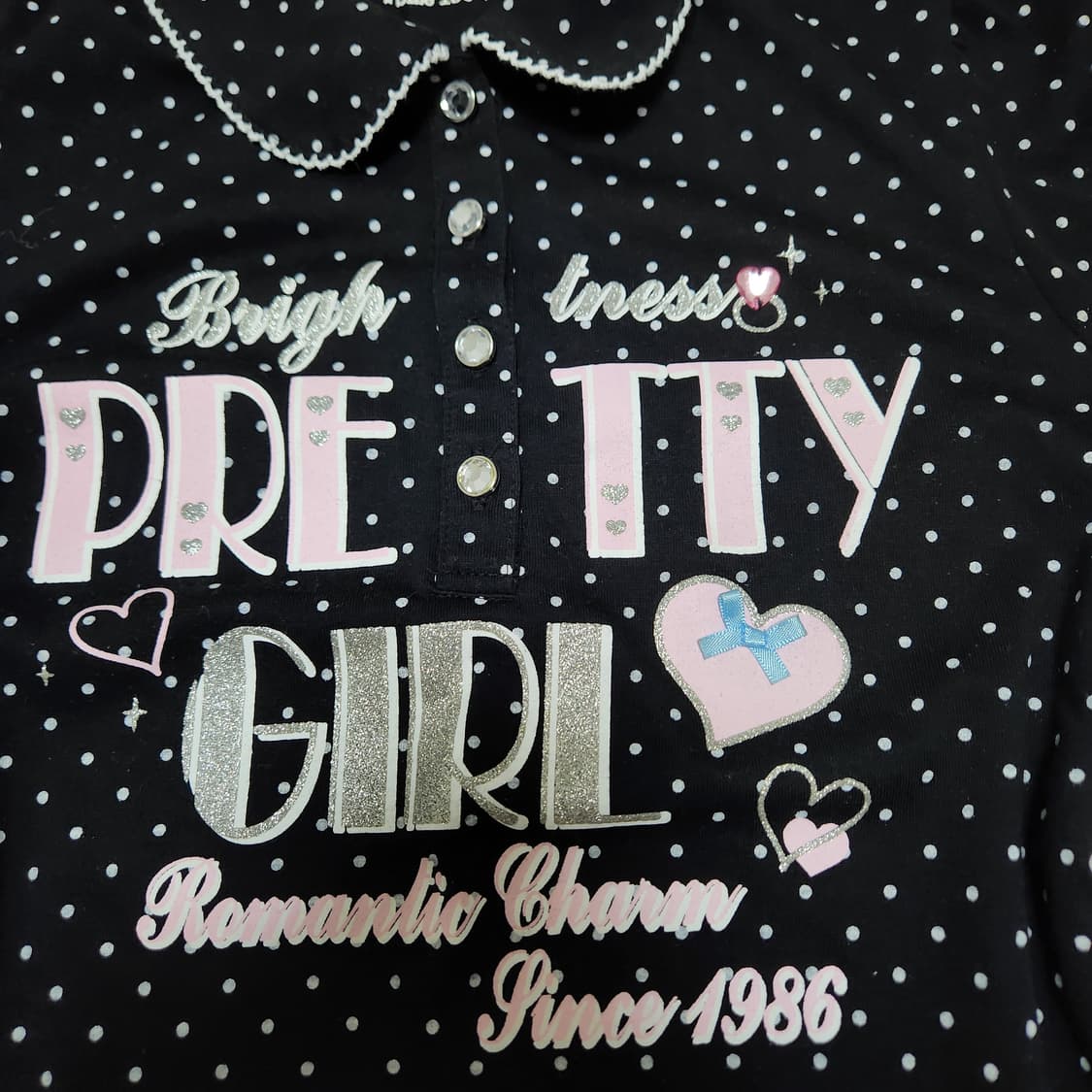 토트 검정 핑크 도트 땡땡이 갸루깔 티셔츠 상품이미지2