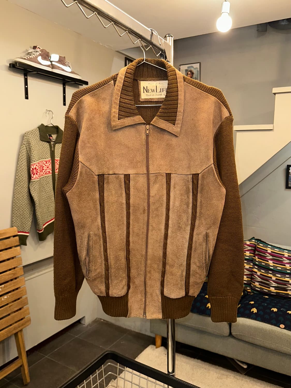 90’s Japanese Cow-suede aged knit jacket 상품이미지4