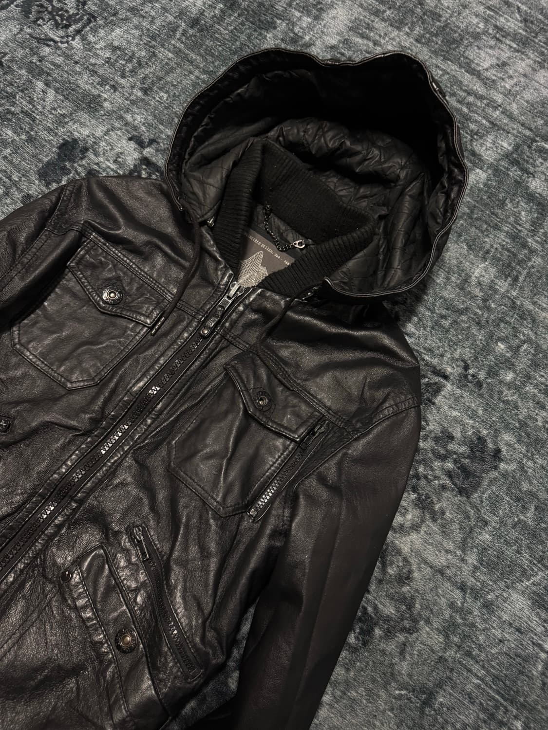 River island hood gimmick leather jacket 상품이미지3