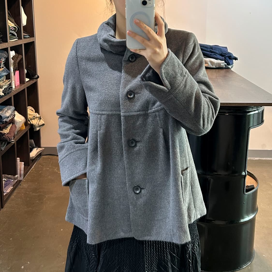 그레이 버튼 울 자켓 상품이미지2