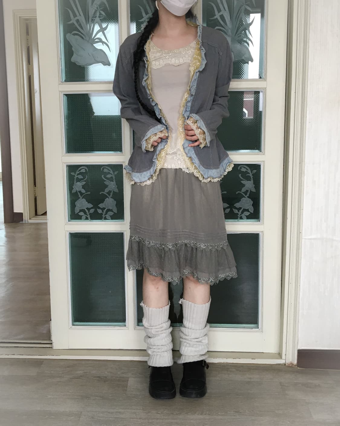 axes femme Lace trimming khaki midi skir 상품이미지4