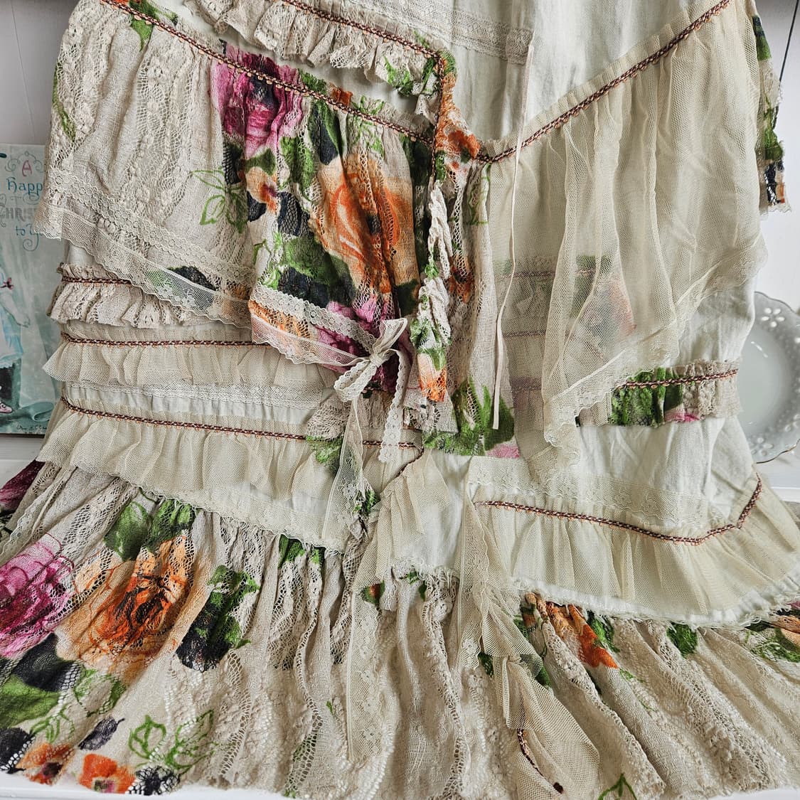 일본핸드다잉 레이스 패치워크 스커트 상품이미지3