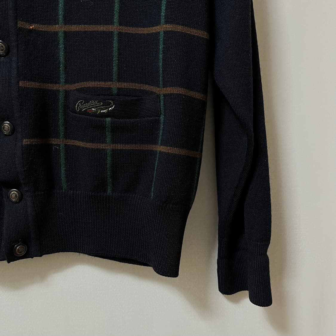 크로커다일 자수로고 윈도우페인 체크 브이넥 가디건 M/95 상품이미지4