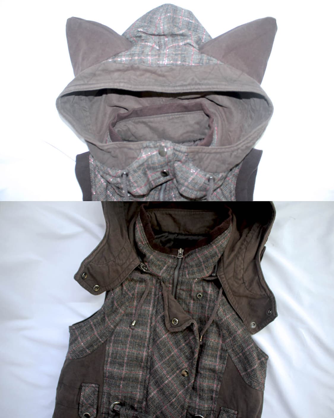 Cat-Ear check 2way grunge zipup onepiece 상품이미지3