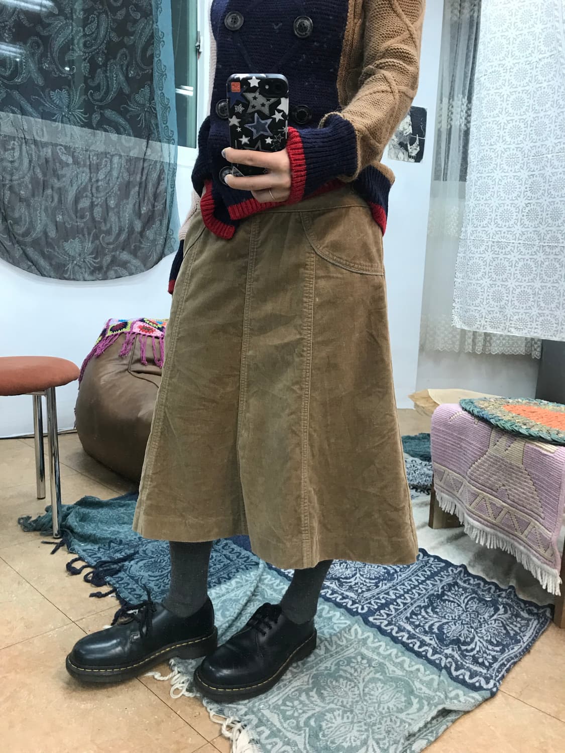 빈티지 여성 벨벳 미디스커트  상품이미지1