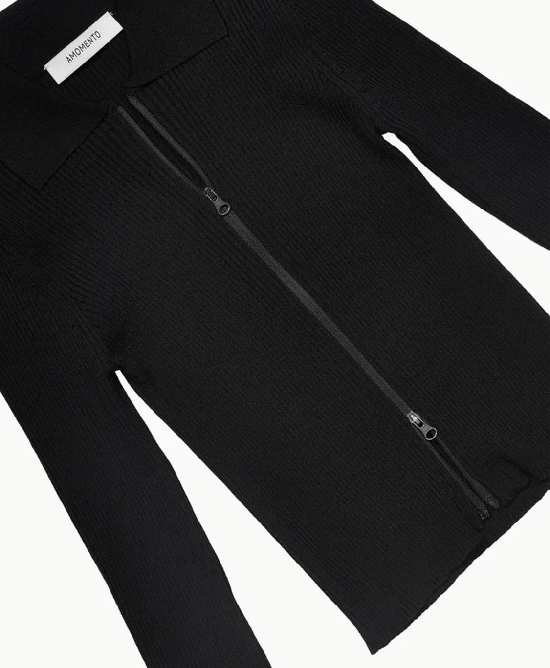 아모멘토 RIB TWO WAY ZIP-UP CARDIGAN_BLACK 상품이미지2