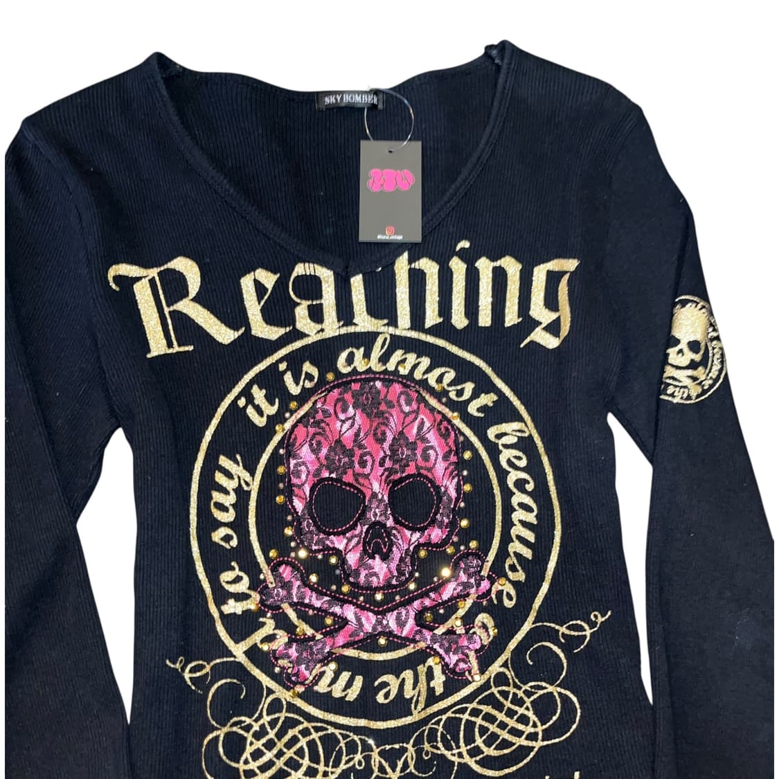 Sky Bomber 스카이봄버 해골레이스 큐빅 골지 긴팔티 펑크y2k갸루 상품이미지3