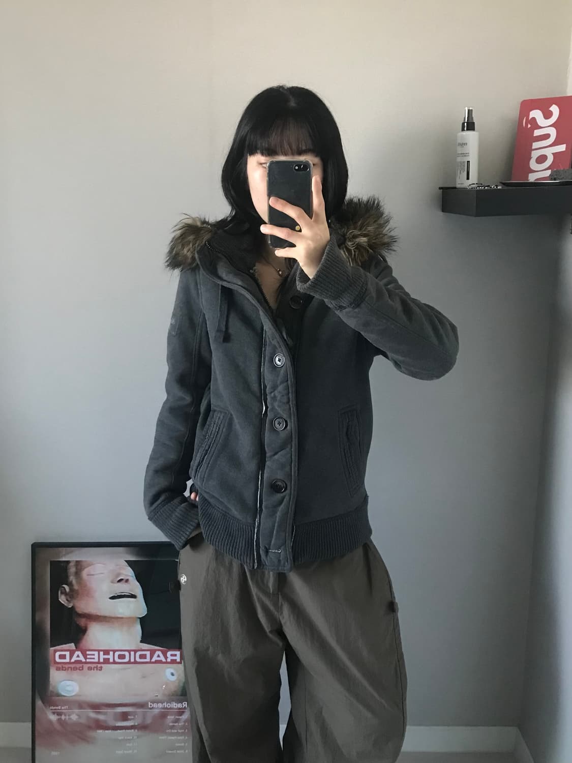 아베크롬비 헤비 코튼 차콜 울프죠 후드집업 상품이미지3