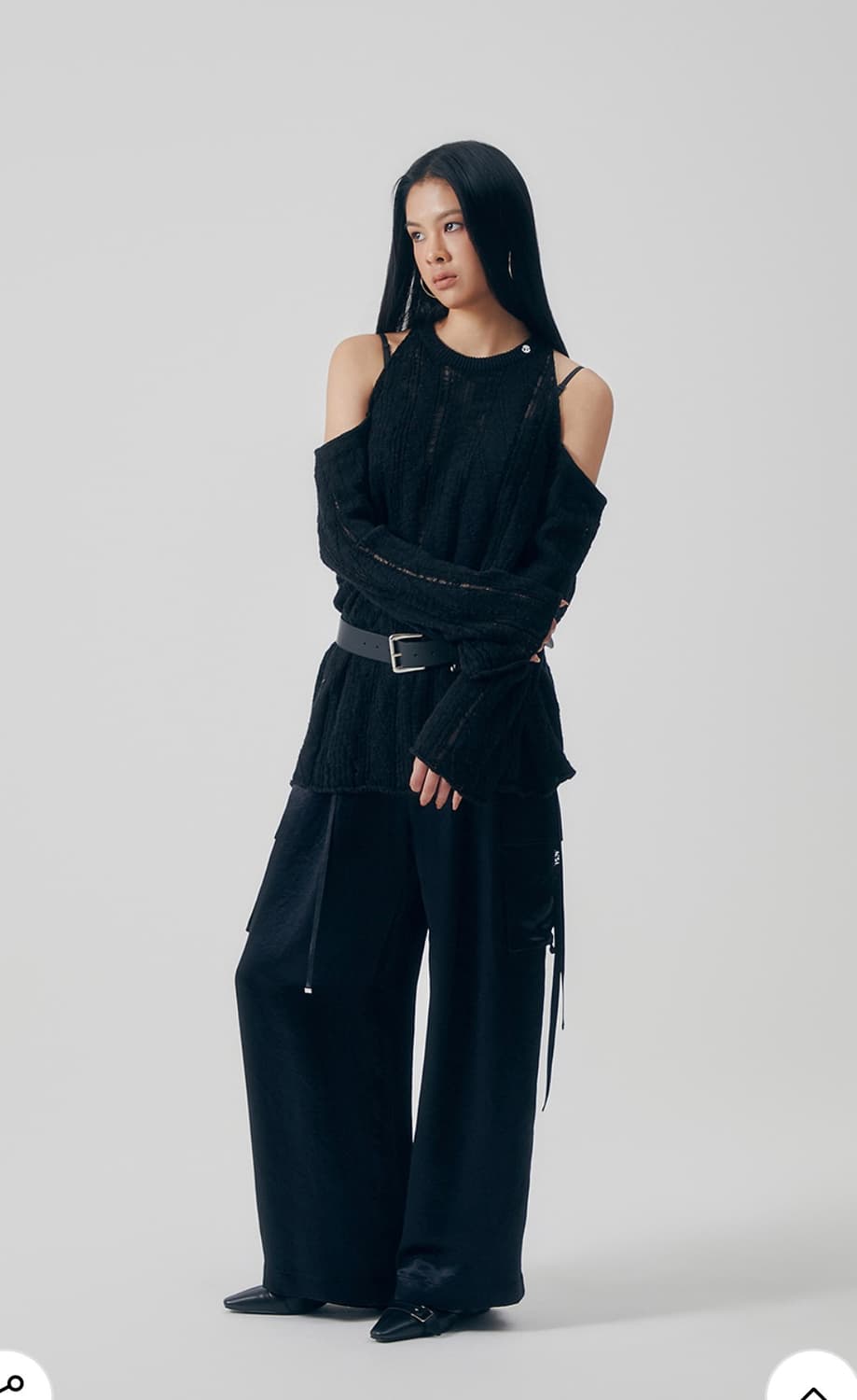 (장원영 착용) 트리밍버드 오프숄더 케이블 니트 상품이미지6