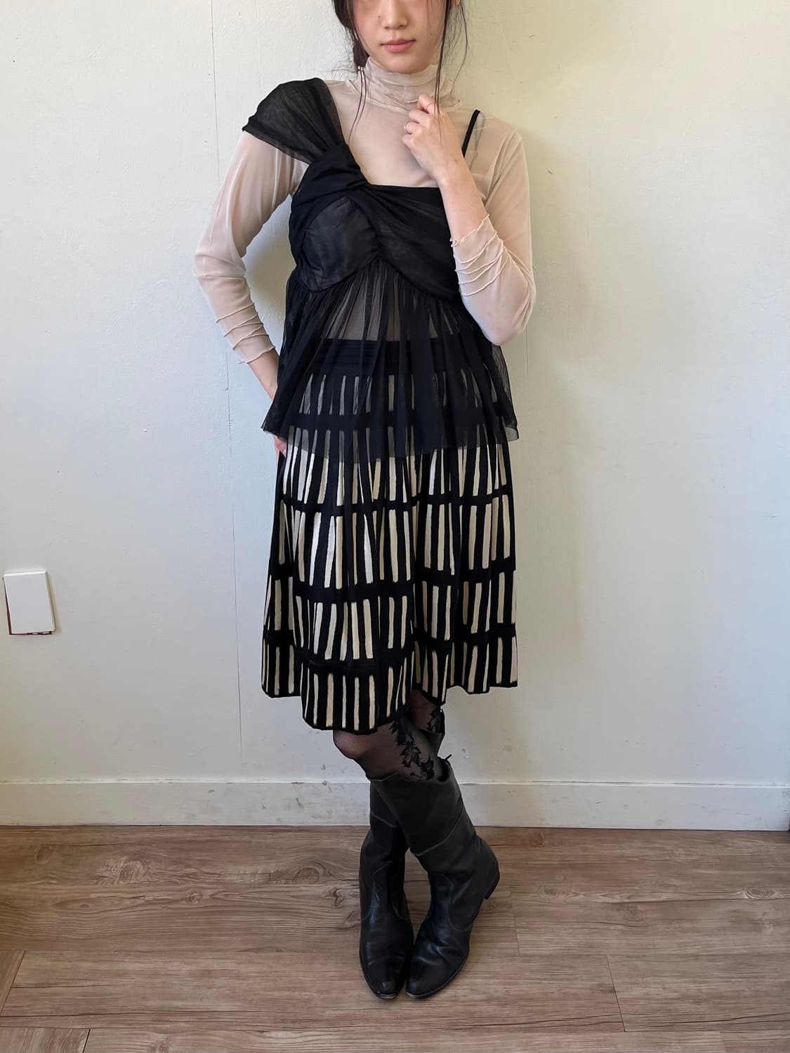 Next Scene 베이지 시스루 터틀넥 상품이미지6